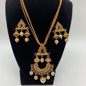 Three Piece Gold-tone Necklace & Earrings Set